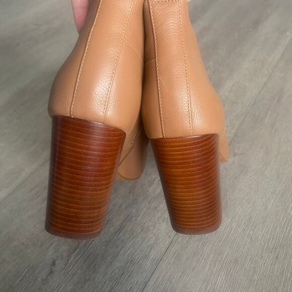 Cole Haan Chandra OT Leather‎ Bootie Pecan Peep Toe Sandal Block Heel Size 7.5 - Picture 6 of 10